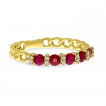 14K Yellow Gold Ruby and Diamond Chain Ring