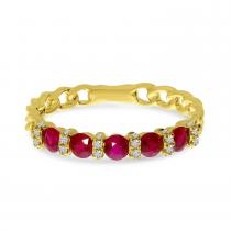 14K Yellow Gold Ruby and Diamond Chain Ring