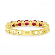 14K Yellow Gold Ruby and Diamond Chain Ring