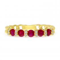 14K Yellow Gold Ruby and Diamond Chain Ring