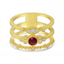 14K Yellow Gold Ruby and Diamond 3 Row Ring Stack