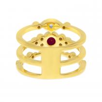 14K Yellow Gold Ruby and Diamond 3 Row Ring Stack