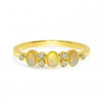 14K Yellow Gold Oval Opal and Diamond Bezel Band Ring