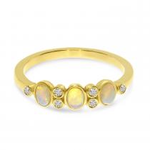 14K Yellow Gold Oval Opal and Diamond Bezel Band Ring