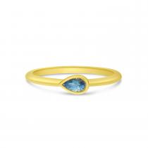 14K Yellow Gold Pear Blue Topaz Semi Precious Ring