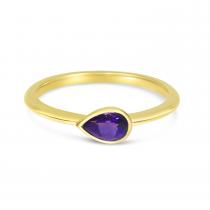 14K Yellow Gold Pear Amethyst Semi Precious Ring