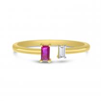 14K Yellow Gold Ruby and Diamond Baguette Duo Ring