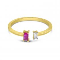 14K Yellow Gold Ruby and Diamond Baguette Duo Ring