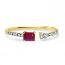 14K Yellow Gold Octagon Ruby and Pear Diamond Duo Ring