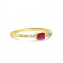 14K Yellow Gold Octagon Ruby and Pear Diamond Duo Ring