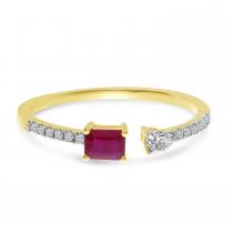 14K Yellow Gold Octagon Ruby and Pear Diamond Duo Ring