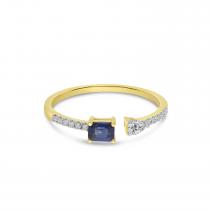 14K Yellow Gold Octagon Sapphire and Pear Diamond Duo Ring