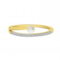 14K Yellow Gold Diamond and Pearl Band & A Half Ring