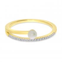 14K Yellow Gold Diamond and Pearl Band & A Half Ring