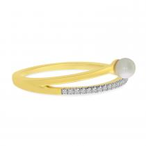 14K Yellow Gold Diamond and Pearl Band & A Half Ring