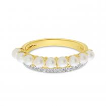 14K Yellow Gold Diamond and Pearl Band