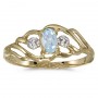 10k Yellow Gold Oval Aquamarine And Diamond Ring