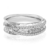 14K White Gold Crossover Diamond Textured Fashion Ring