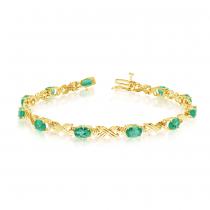 10K Yellow Gold Oval Emerald and Diamond Bracelet