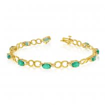 14K Yellow Gold Oval Emerald and Diamond Bracelet