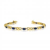 14K Yellow Gold Oval Sapphire and Diamond Bracelet