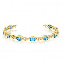 10K Yellow Gold Oval Blue Topaz and Diamond Bracelet