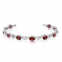 14K White Gold Oval Garnet and Diamond Bracelet