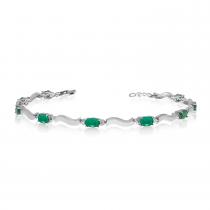 14K White Gold Oval Emerald and Diamond Bracelet