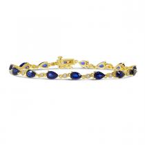 14K Yellow Gold Precious Pear Sapphire and Diamond Millgrain Bracelet