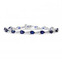 14K White Gold Precious Pear Sapphire and Diamond Millgrain Bracelet