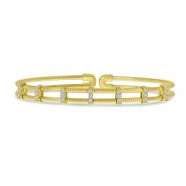 14K Yellow Gold Double Row Diamond Flexible Cuff Bracelet