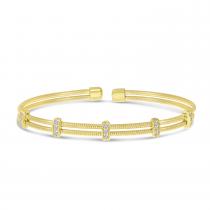 14K Yellow Gold Double Row Diamond Flexible Cuff Bracelet