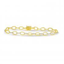 14K Yellow Gold Diamond Oval Link Bracelet 8 inches