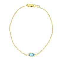 14K Yellow Gold Diamond Cut Cable Chain Blue Topaz Smei Precious Bracelet