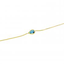 14K Yellow Gold Pear Blue Topaz Cable Chain Birthstone Bracelet