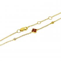 14K Yellow Gold Ruby and Diamond Clover Chain Bracelet