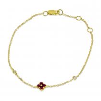 14K Yellow Gold Ruby and Diamond Clover Chain Bracelet