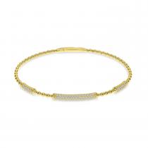 14K Yellow Gold Pave Diamond 3 Station Flexible Bracelet